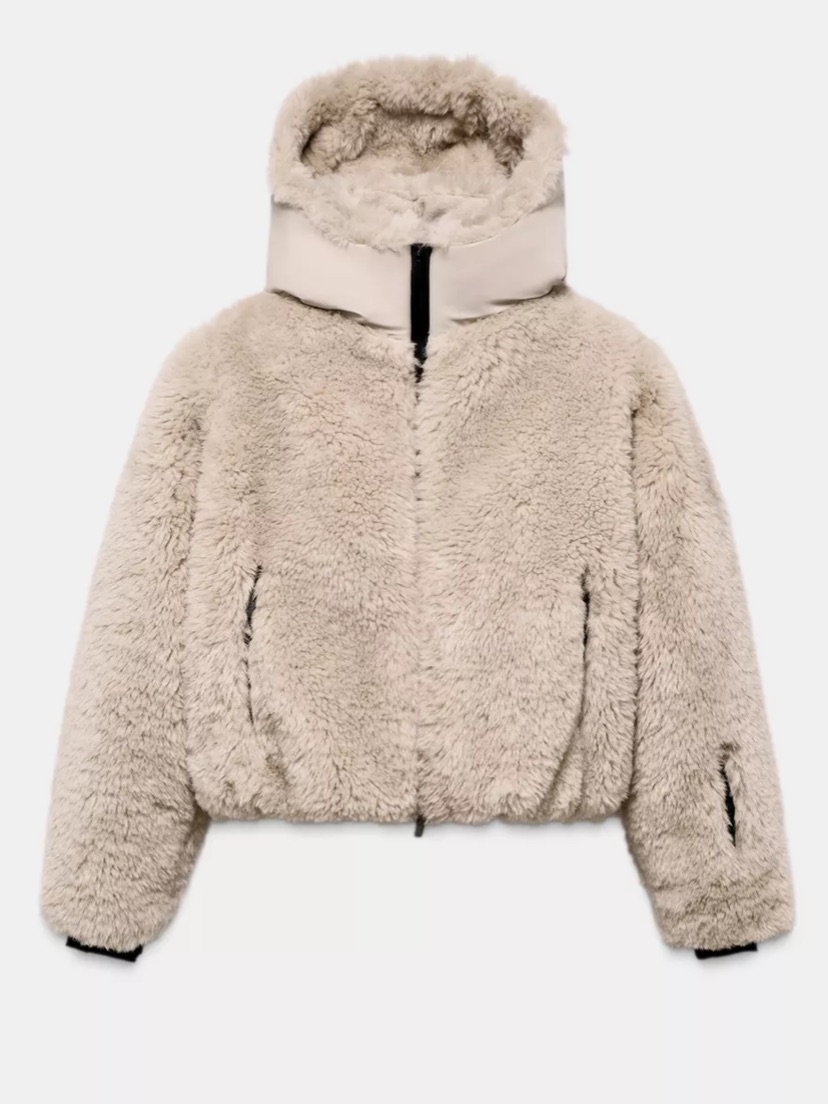 Nwt Short Faux Fur Hoodie Recco Technology Ski Collection Size M